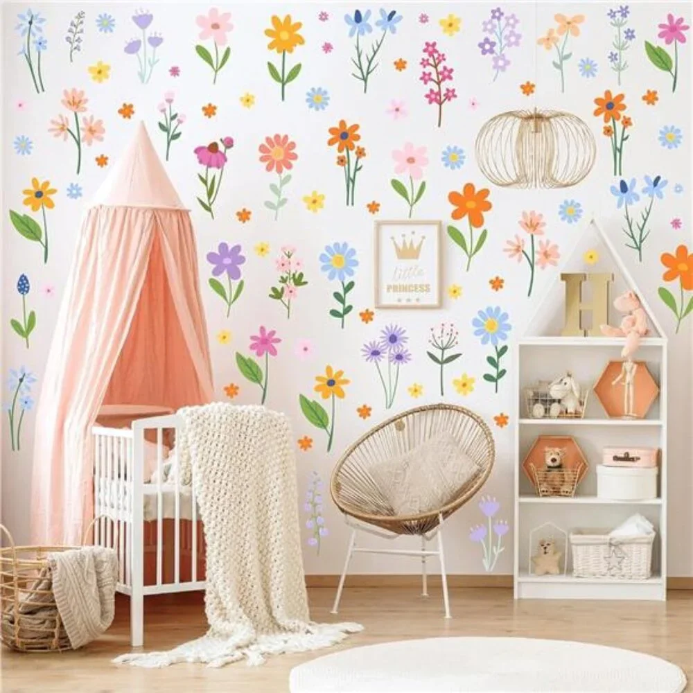 Floral Wall Decals 102 Pcs Peel Stick Flower Stickers Bedroom Kids Nursery Decor